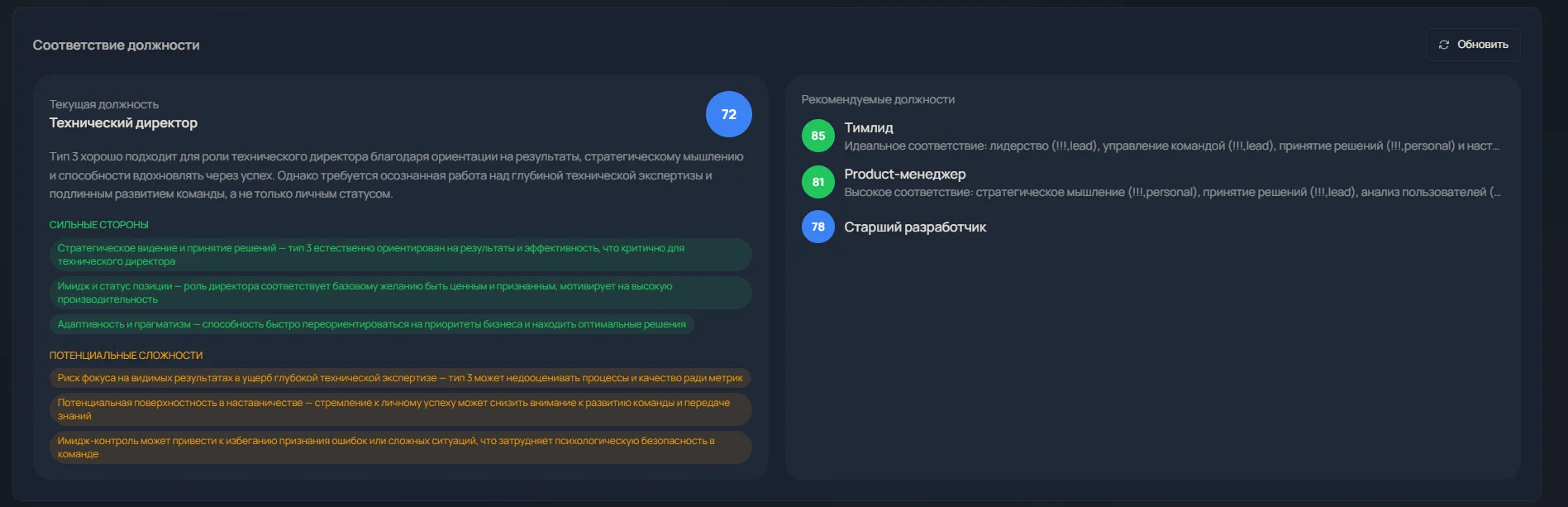 Position matching: current role and recommended positions
